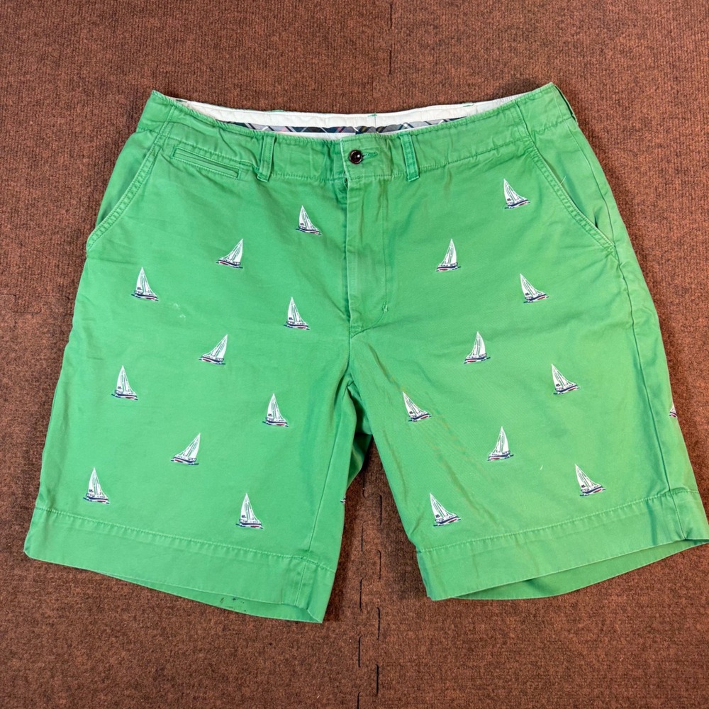 Polo Ralph Lauren Men Green Sailboat Embroidered Chino Shorts Size 38 Nautical